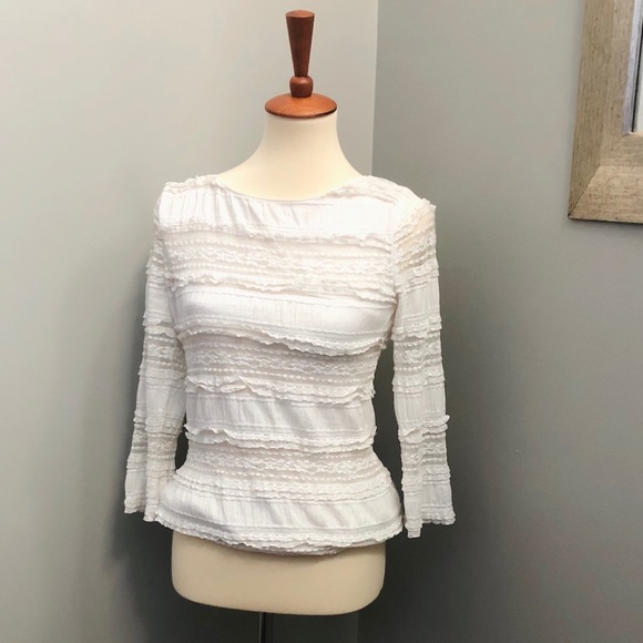 WHBM 3/4 Sleeve Ruffle Lace Knit Top - Picture 3 of 7